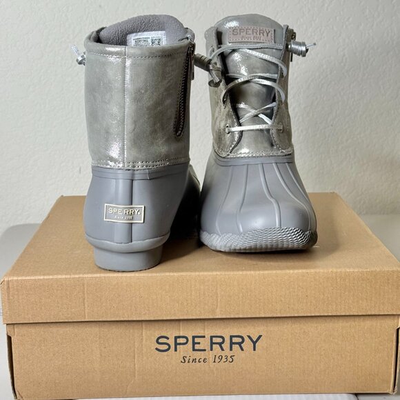 EUC Sperry Saltwater Metallic Silver & Gray Duck Boot Woman's sz 11 - Picture 2 of 12